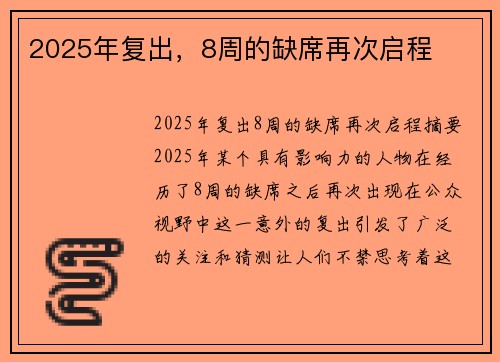 2025年复出，8周的缺席再次启程
